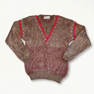 Vintage 1960s Mod Mohair Blended Wool Burgundy Shaggy Crewneck Sweater
